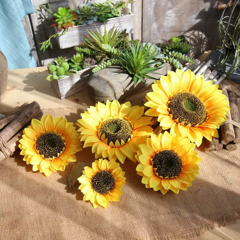 Tête de fleur artificielle tournesol en soie