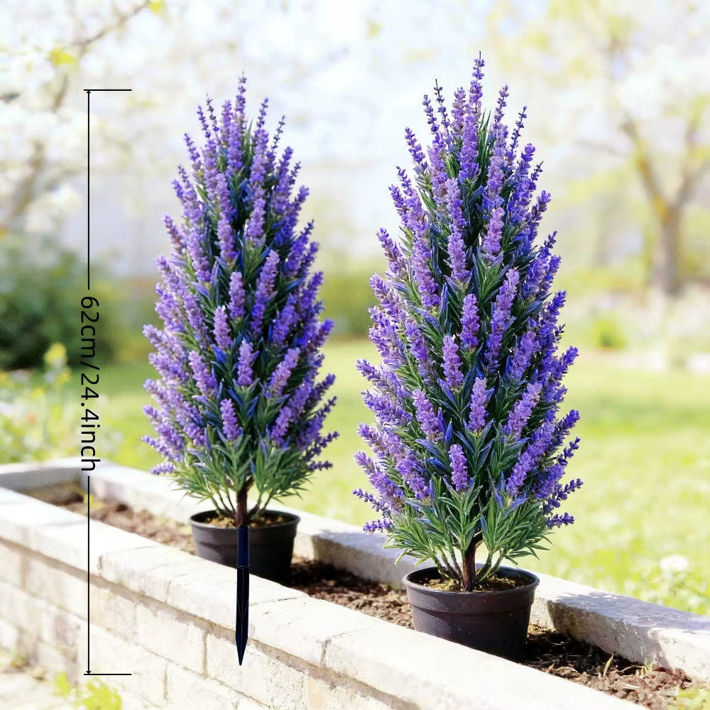 2 arbres artificiels de lavande violette pour extérieur avec piquets de fixation pour toiles de fond de mariage
