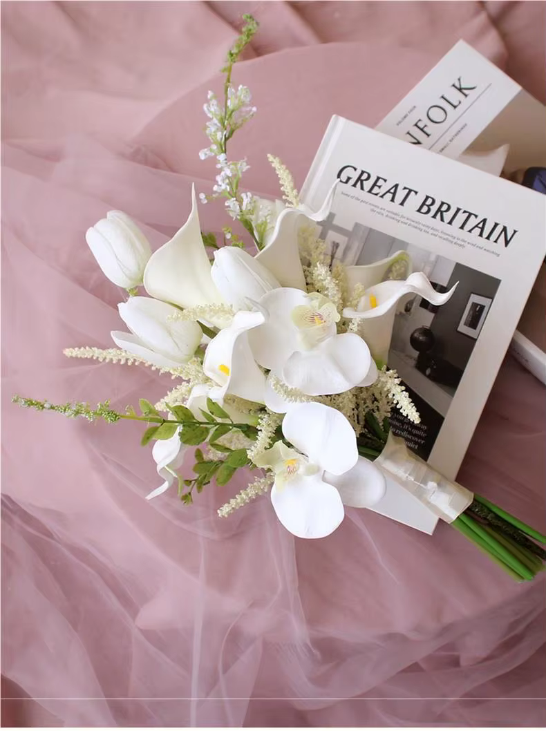 Bouquet de Mariée Blanche Bon Marché, Fleurs à Main de Fiancée, Stock Prêt
