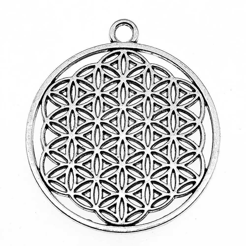WYSIWYG 2 pièces 47x42mm pendentif graine de vie ronde pendentif fleur de vie breloque géométrie sacrée breloque Mandala