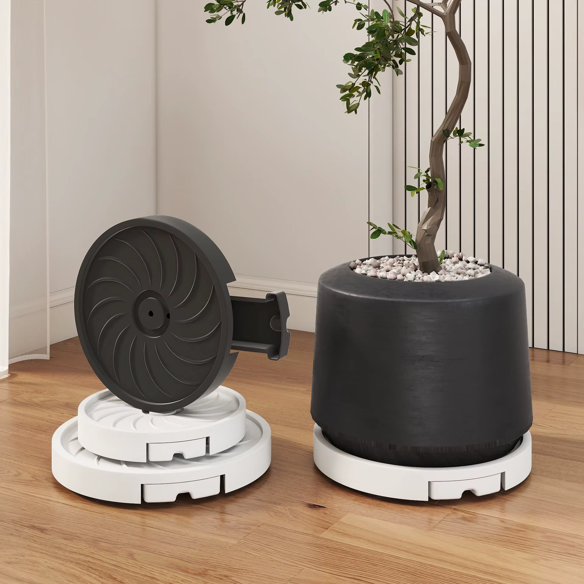 Chariot universel pour pot de plantes avec roulettes