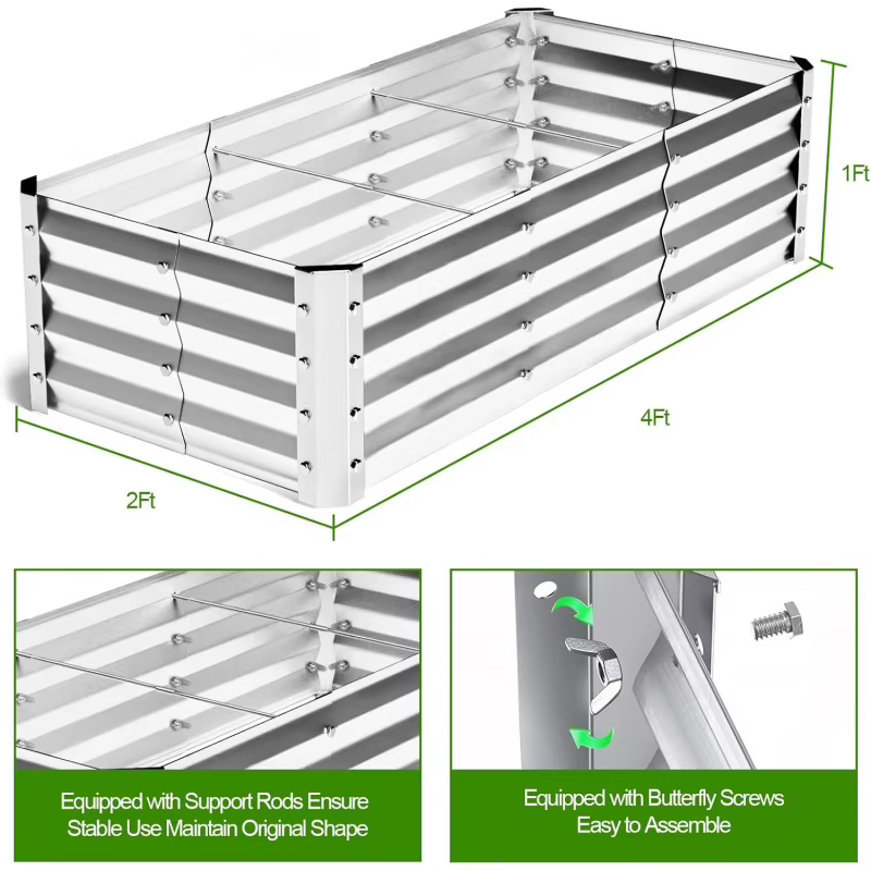 Kit de jardinière en acier galvanisé 4x2x1 pieds
