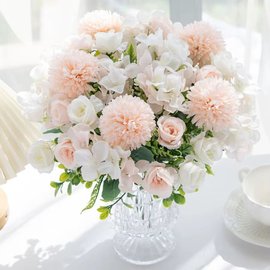Fleur artificielle Soie Rose Chrysanthème Mariée Bouquet De Mariage En Plein Air Jardin Maison Vase Décor De Table Couronne BRICOLAGE Cadeau Accessoire