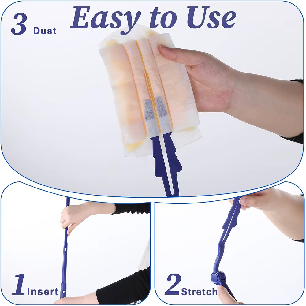 Manche de rechange télescopique avec recharge de plumeau, manche de plumeau à longueur réglable pour accessoires de nettoyage domestique