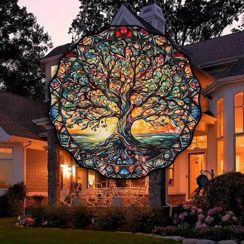 Ornement en acrylique Arbre de Vie - Décoration murale ronde pour la lumière du soleil