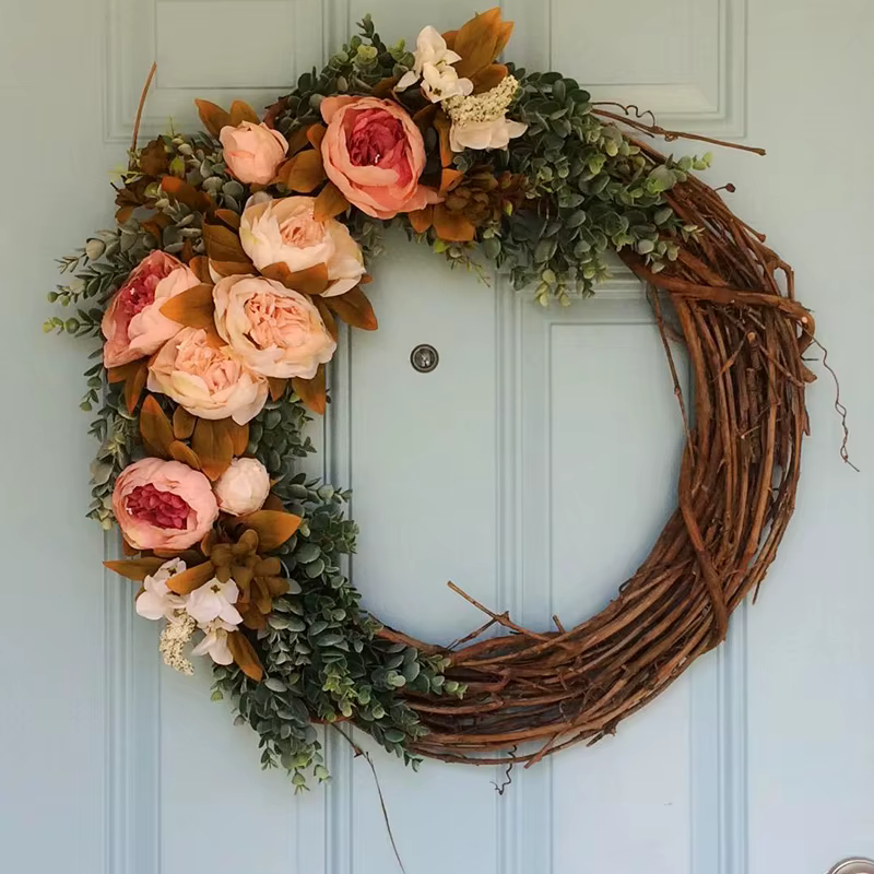 Couronne de décoration de mariage en rotin naturel