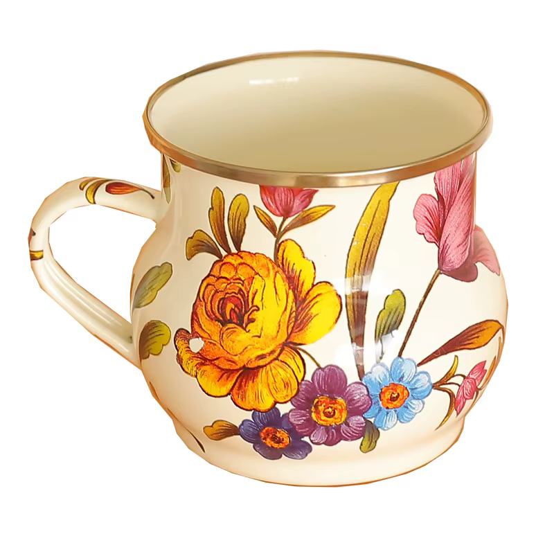 Tasse à eau en émail français rétro, tasse à fleurs en émail, tasse à café peinte, tasse à thé, Vase de 550ML, décoration de la maison, cadeau artisanal