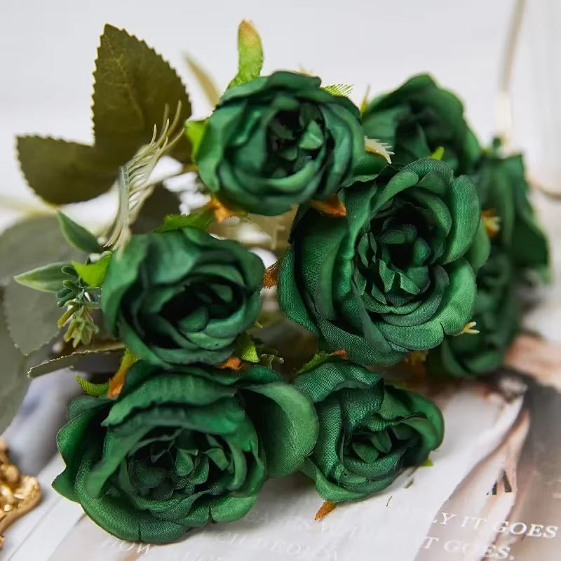 Vintage 8 têtes fleurs artificielles soies pivoine vert Rose pour décorations faux Fower mariage bureau salle fête bricolage Bouquet décor
