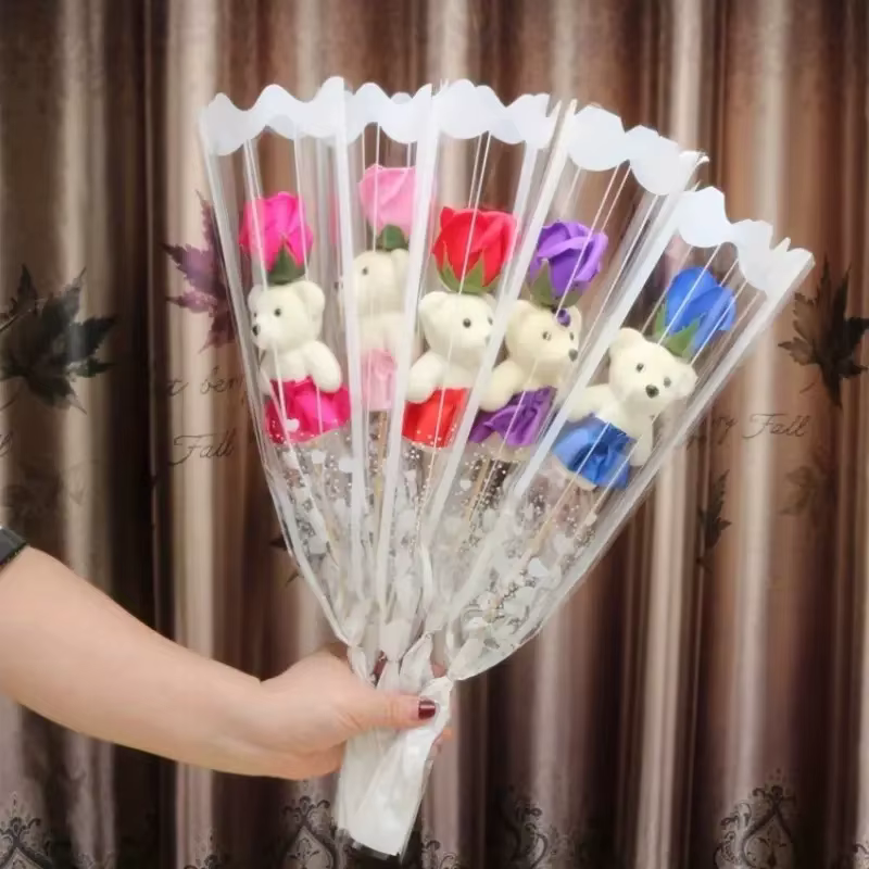 Ensemble de bouquets de savon de fleurs d'ours de roses artificielles