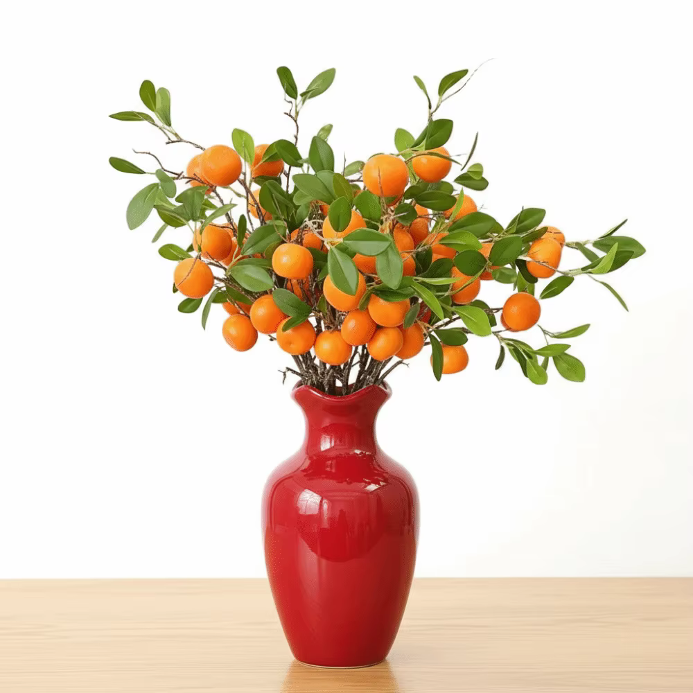 Branche d'Orange Artificielle Feuilles Vertes
