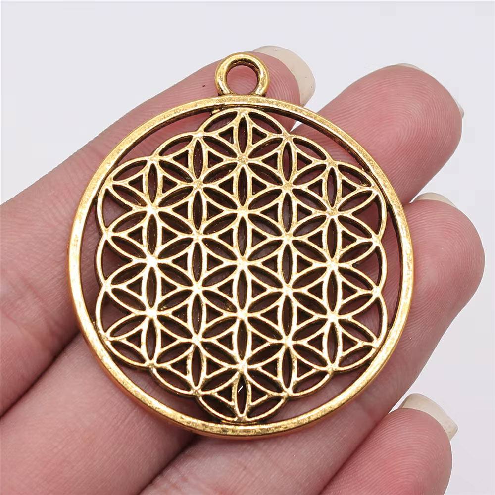 WYSIWYG 2 pièces 47x42mm pendentif graine de vie ronde pendentif fleur de vie breloque géométrie sacrée breloque Mandala