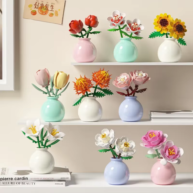 Blocs de construction pot plante bouquet de fleurs