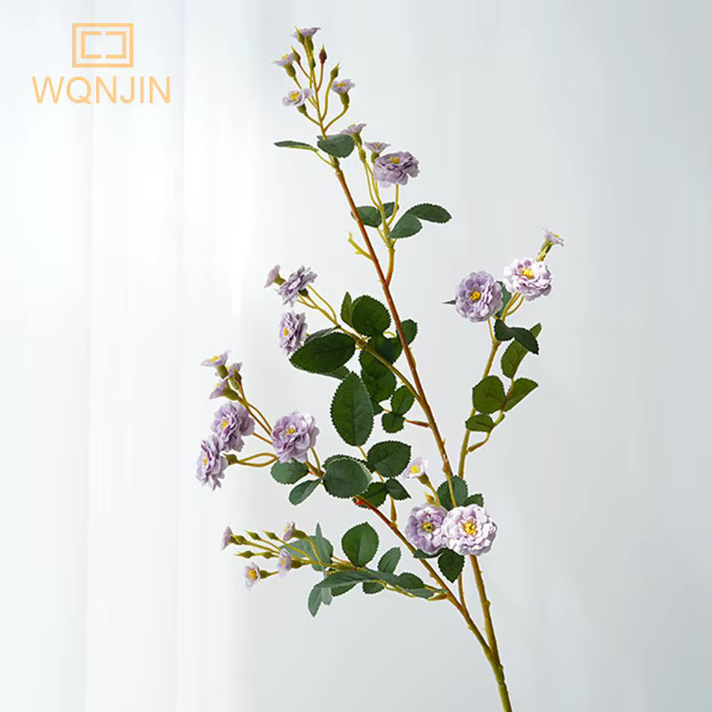 WQNJIN 75 cm bleu haute qualité européenne Mini Roses longue branche fleurs en soie artificielle maison Table pièce maîtresse décor de chambre