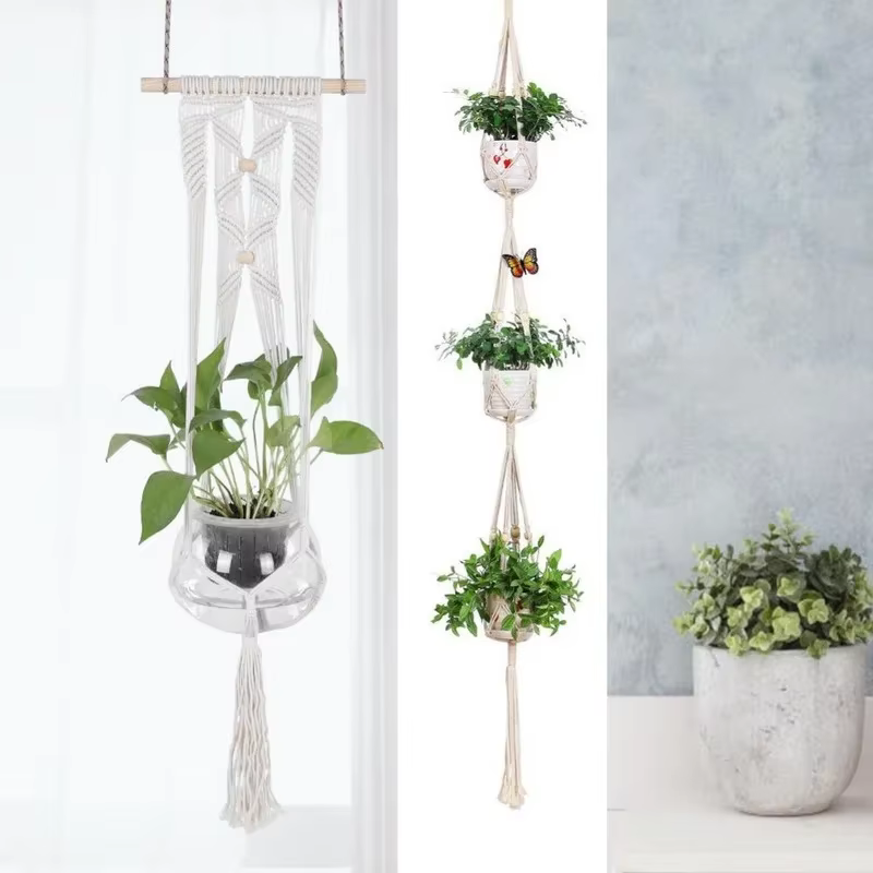 Cintre mural en macramé pour plantes