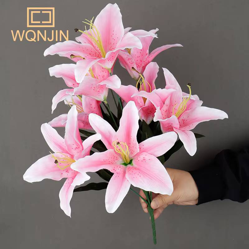 9 têtes/branche de fleur artificielle de lys blanc, Simulation de fleur décorative pour la maison, cadeau, faux Bouquet de branche de lys