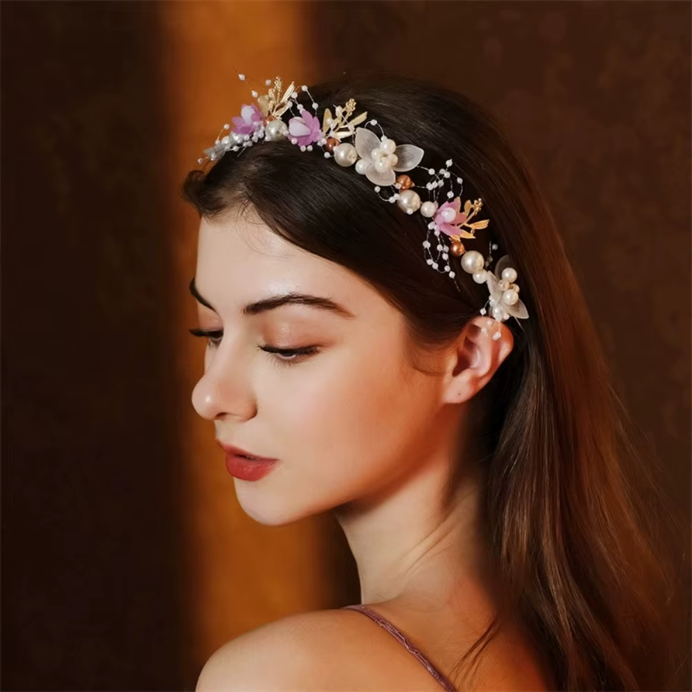 Accessoire de mariage, couronne de mariée, bijoux en cristal pour cheveux, diadème avec perles et fleurs, couronne de mariage florale, bandeau de mariée en perles