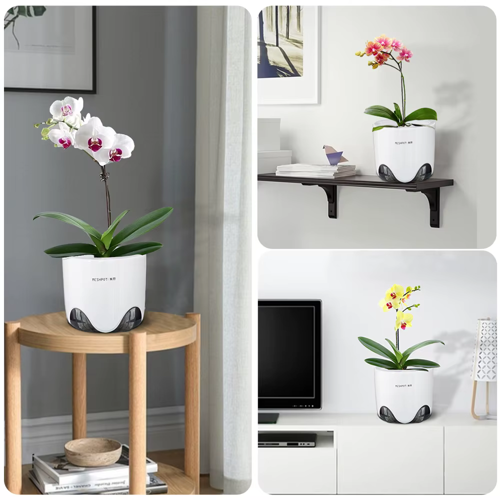 Pots d'orchidées à double couche Meshpot avec trous – Jardinières en plastique imitant la céramique