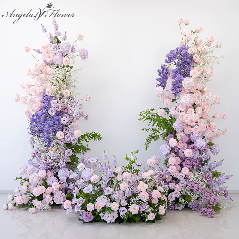 Angela fleur violet rose Roses Babysbreath Arrangement floral toile de fond de mariage arc KT conseil décor anniversaire Photo accessoires