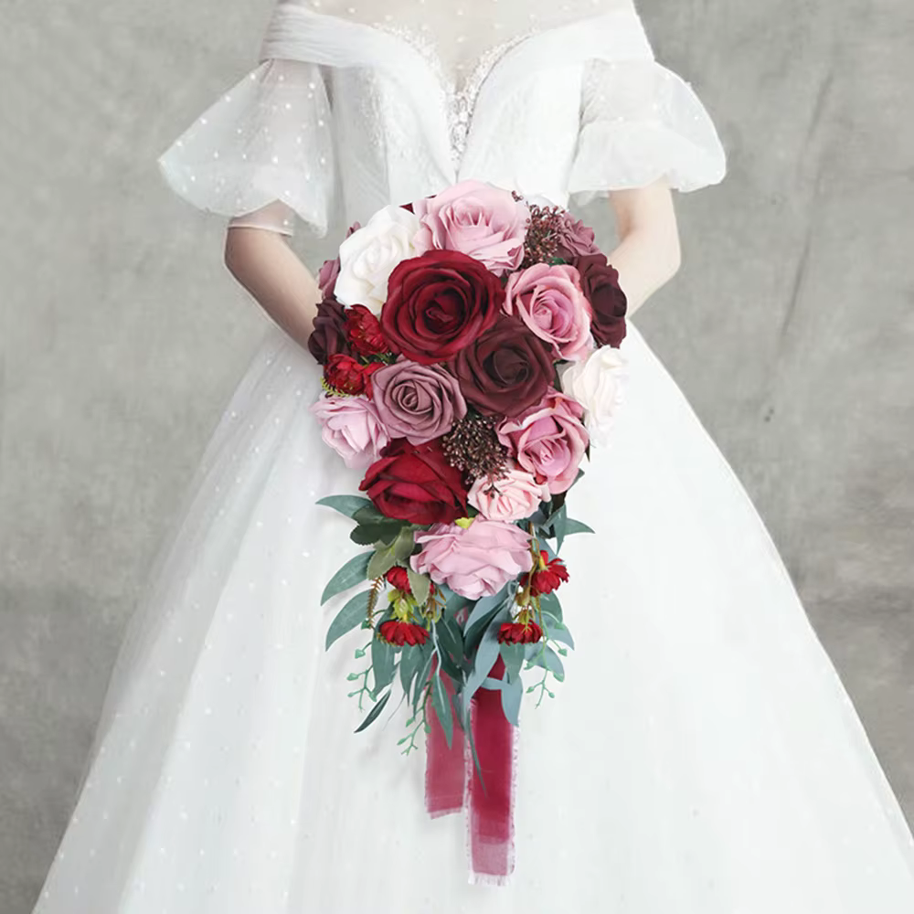Yannew Boho-Bouquet de roses artificielles en cascade