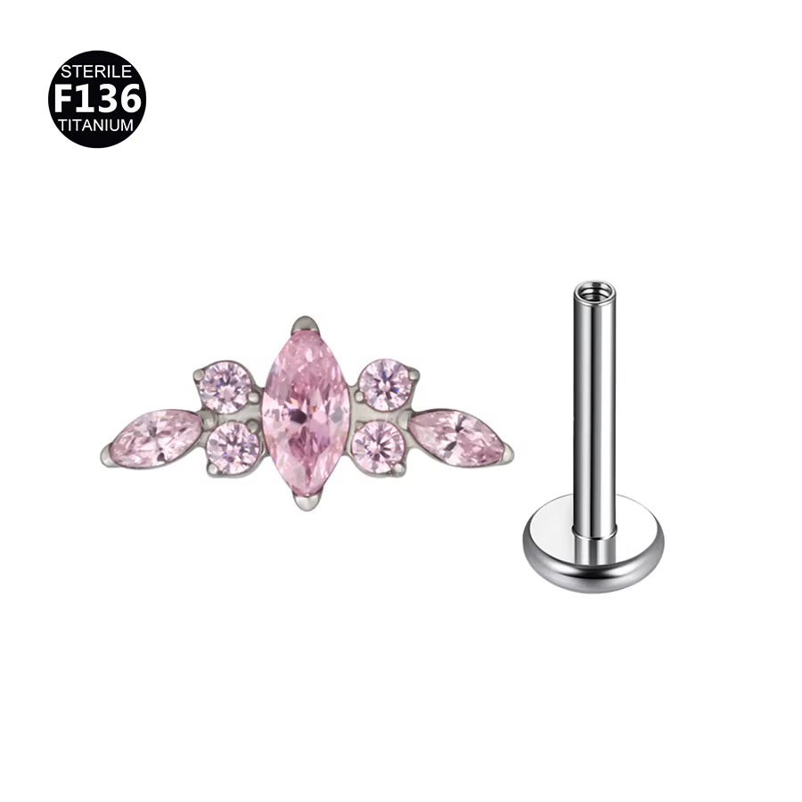 Boucles d'Oreilles en Titane F136 16G, Barre Incurvée, Piercing de Corps, Clou Labret Fileté, Tragus, Anneau Jules, Fleur Pavée Supérieure, Bijoux, 1 Pièce