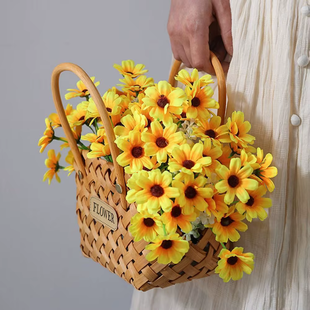 Mir à Fleurs Tissé en Bambou, Fait à la Main, Cache-Pot Décoratif