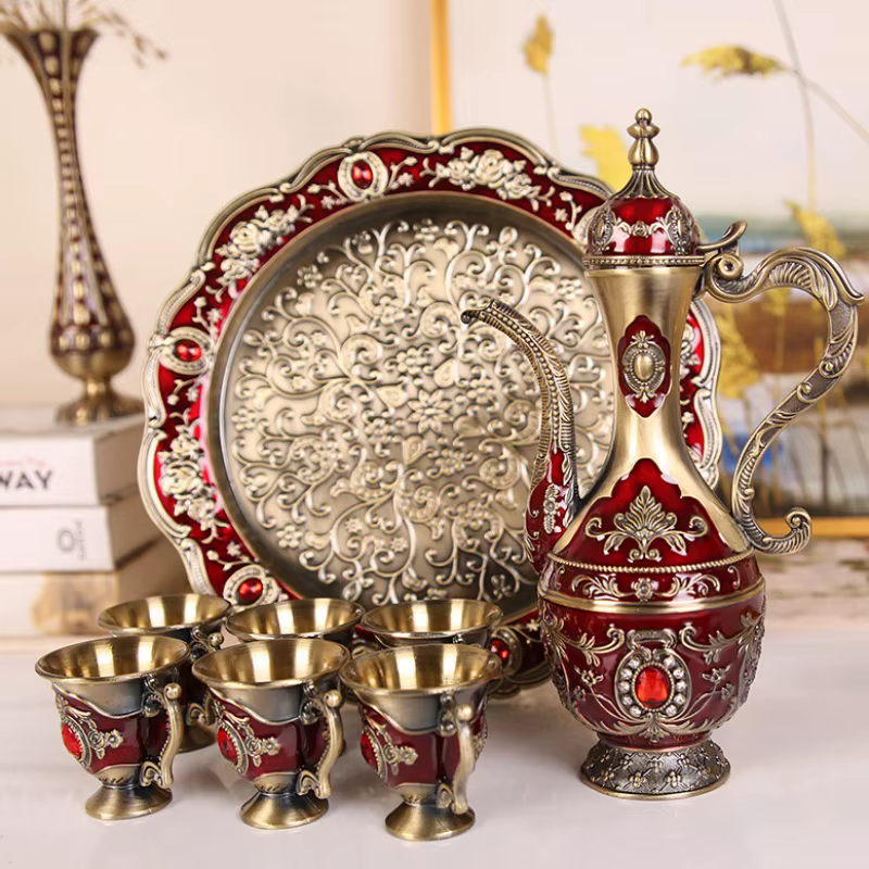 Ensemble de vin européen, ensemble de verres à vin en alliage, verre à vin rouge Vintage, vieux Pot à vin, décoration de salon de maison, 1 ensemble