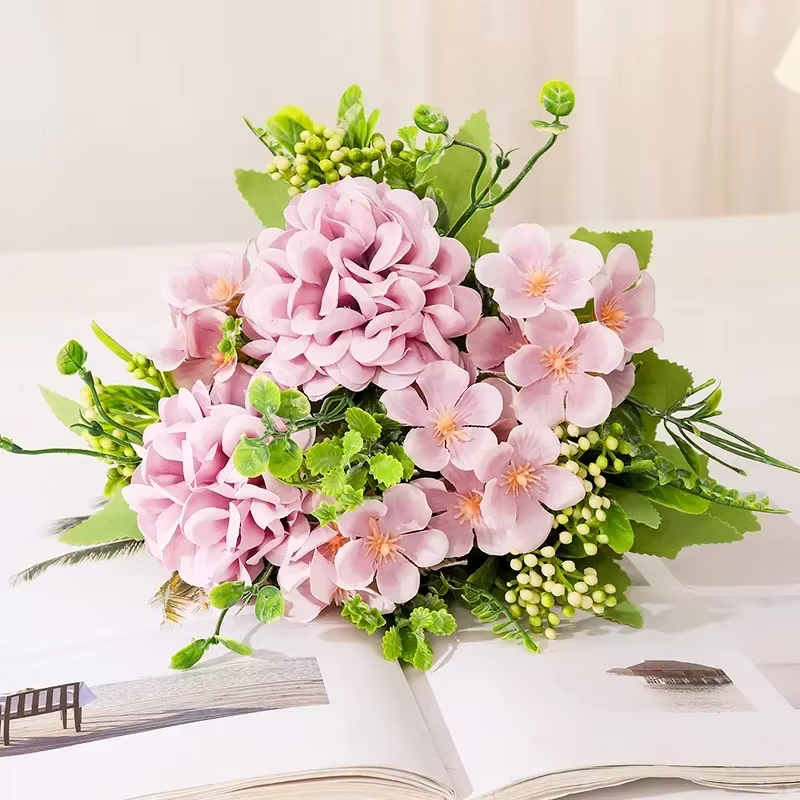Fleurs artificielles couleur automne Tennis de Table chrysanthème soie Simulation fleur mariage Floral décor à la maison boule chrysanthèmes