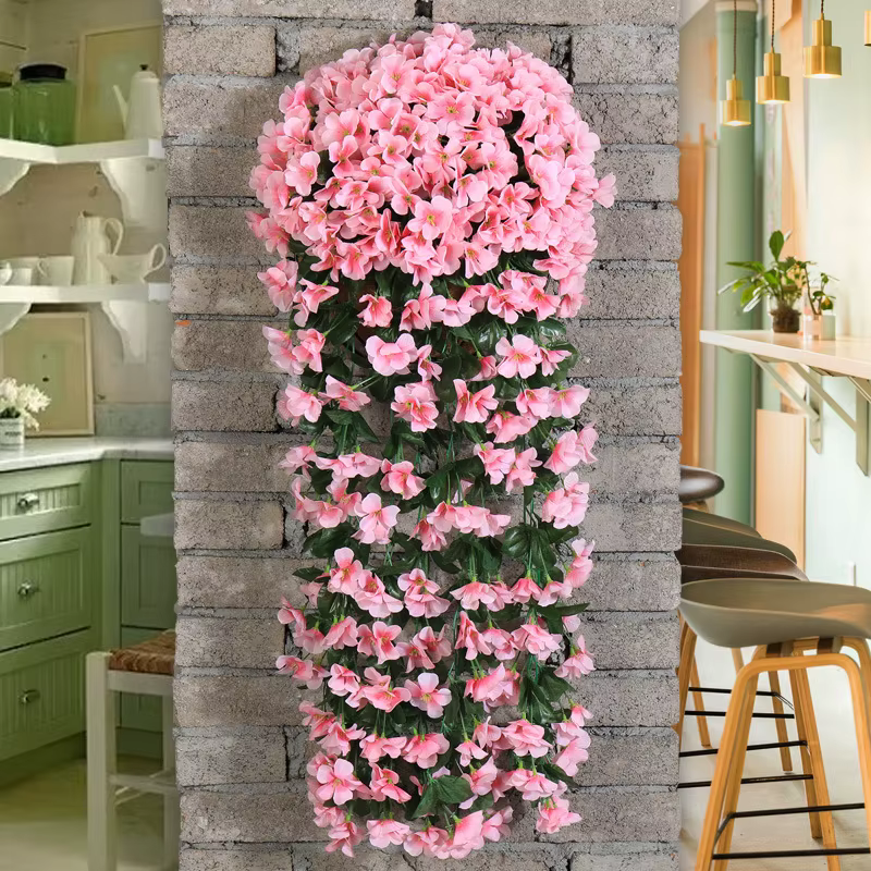 Fleurs artificielles longues roses en guirlande pour décoration murale intérieure