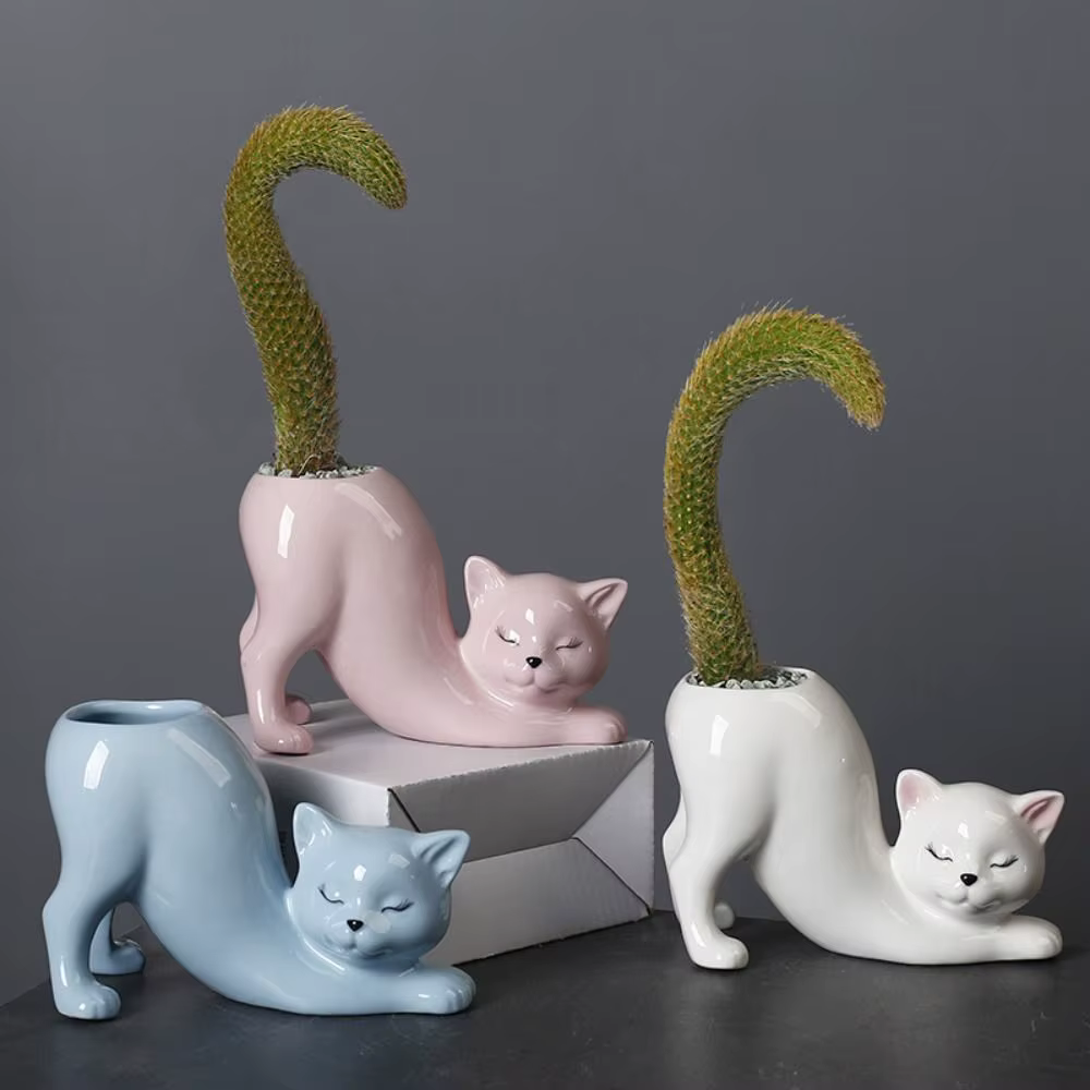 Pot de fleurs en céramique en forme de queue de chat