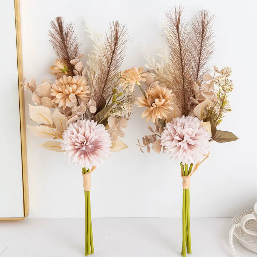 Fleur artificielle soie fossé Reed Chrysanthème mariage mariée Bouquet bricolage cadeau maison Vase Cour Festival jardin extérieur ArchDecor