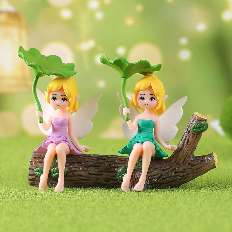 Ensemble de 4 figurines de fées en forme de feuille de lotus
