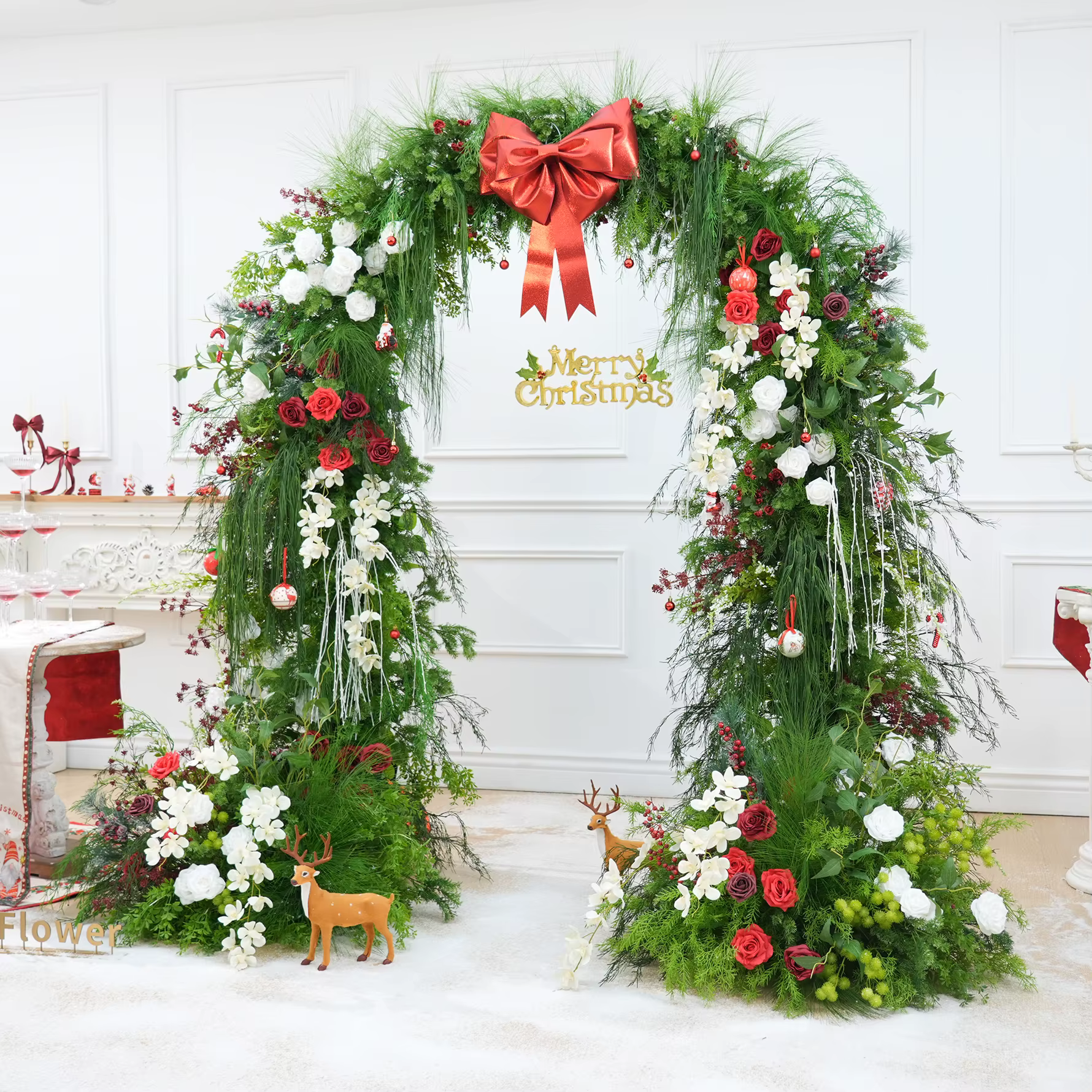 Angela Flower A9039 Mori série de noël Rose verdure Arrangement Floral arc décor nouvel an passerelle florale coureur accessoires de fête
