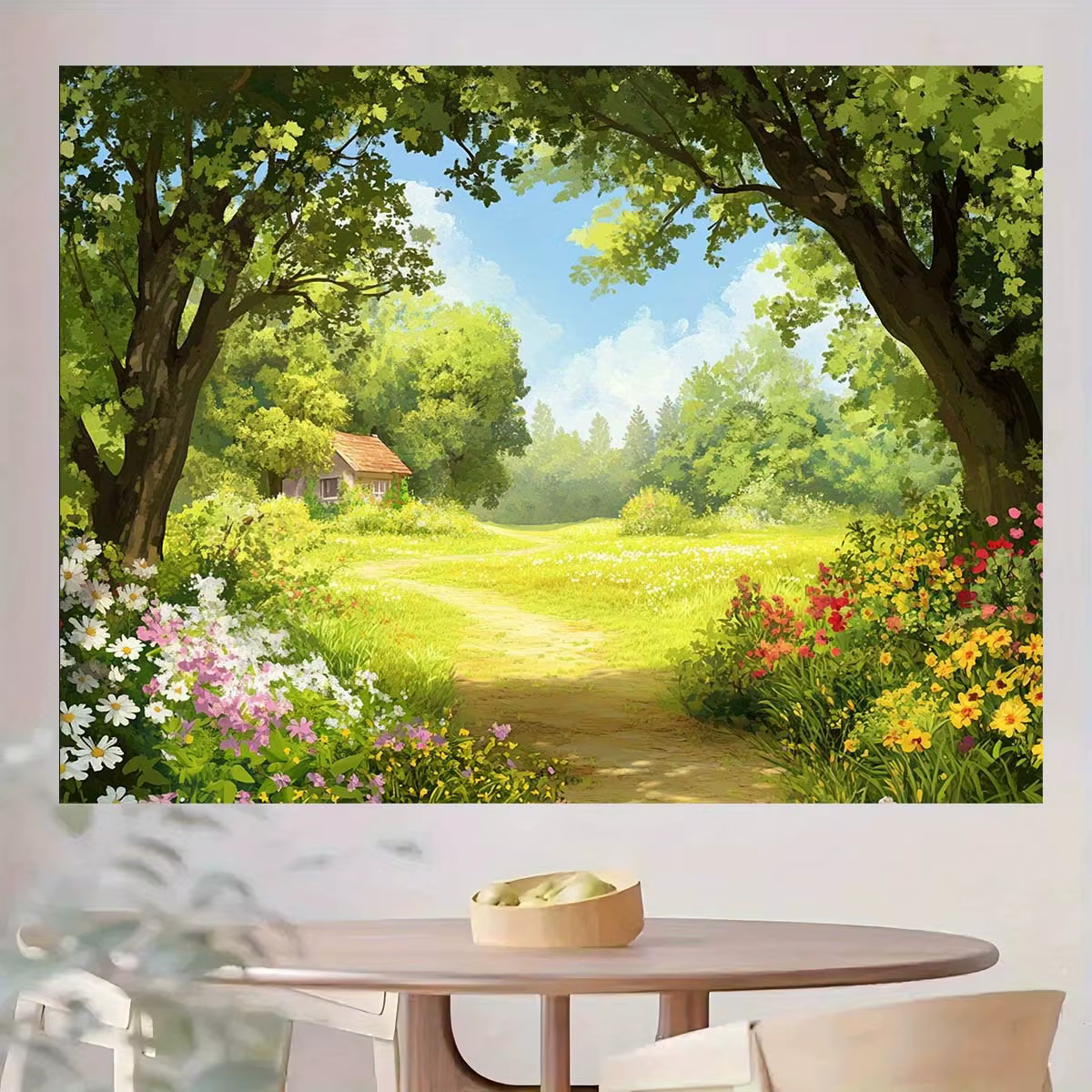 1 morceau de chemin de forêt de fleurs-décoration murale de paysage rural Pastel