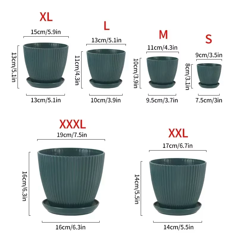 Pot de fleur en plastique plantes rondes succulentes Pot jardinières à rayures verticales avec plateau décoration intérieure de bureau à domicile