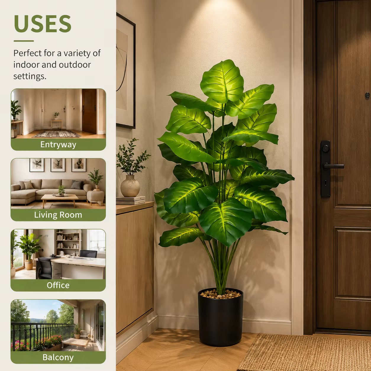 Plante artificielle Pothos de 85 cm avec pot noir