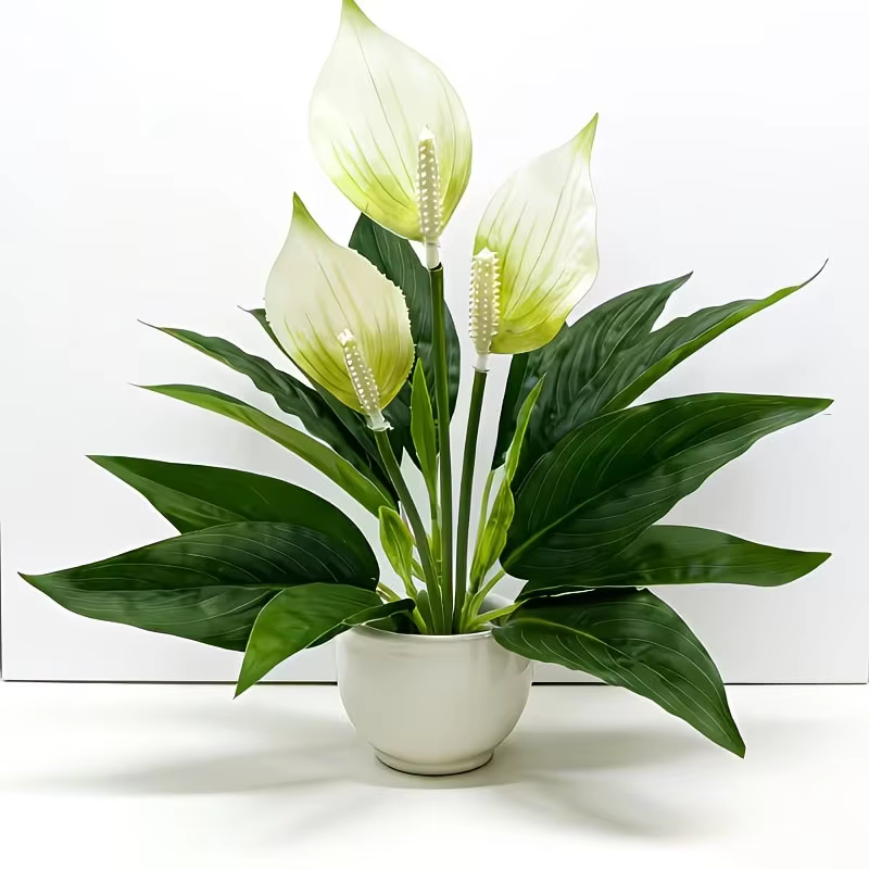 Fleur artificielle de calla printanière - Plante décorative à feuilles vertes et palmiers blancs pour la décoration