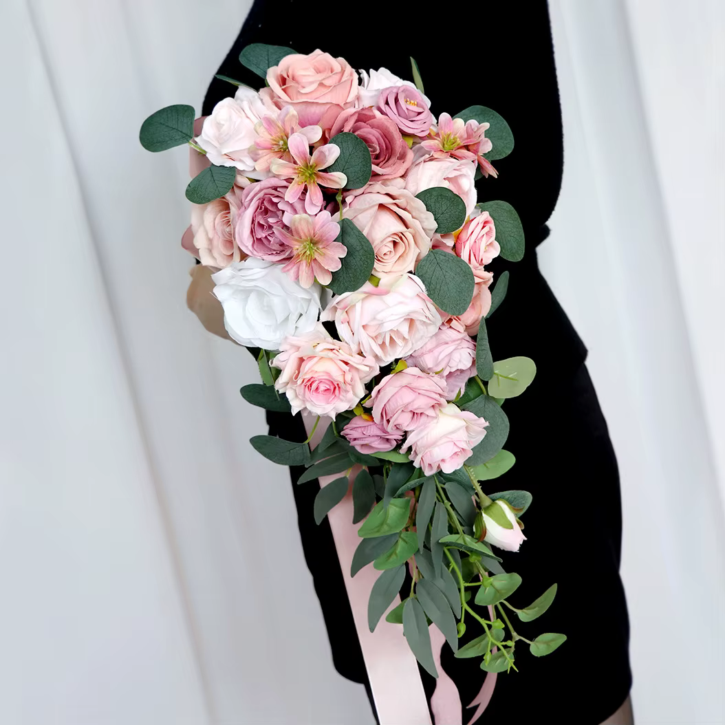 Yannew Boho-Bouquet de roses artificielles en cascade