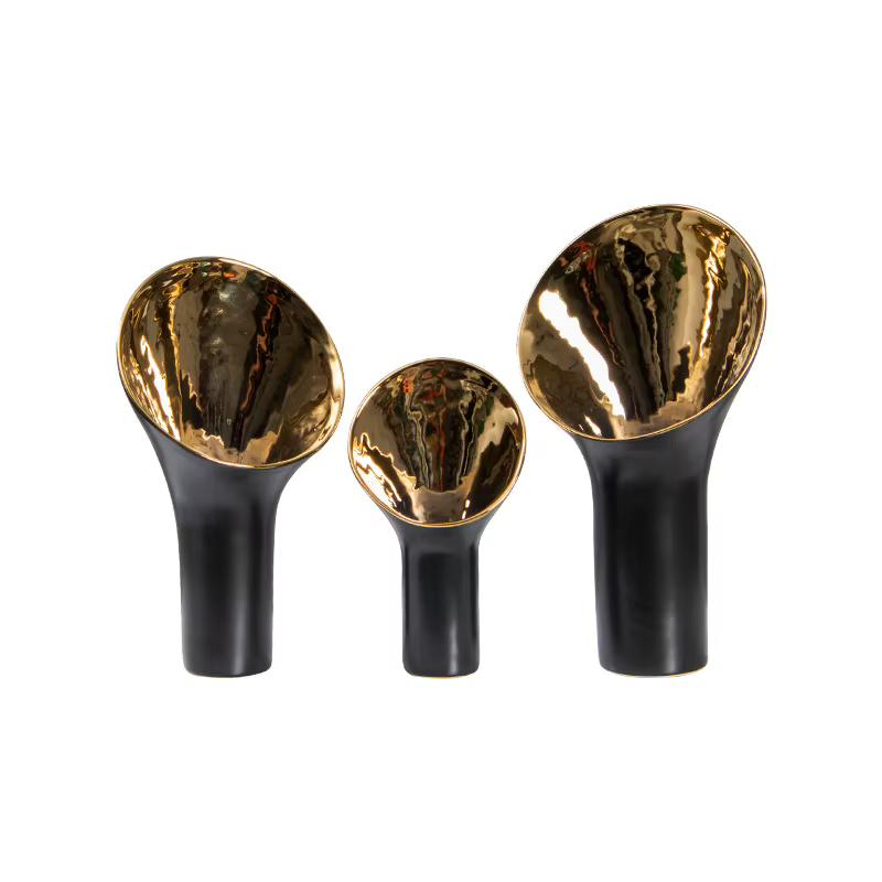 Vase en céramique trompette dorée, pot à fleurs ouvert, accessoires pour arrangements floraux, vase à fleurs, terrarium, accessoires de décoration pour la maison