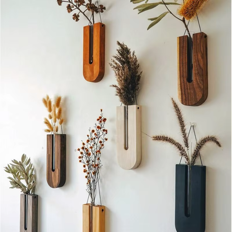Vase à fleurs en bois avec support en bois