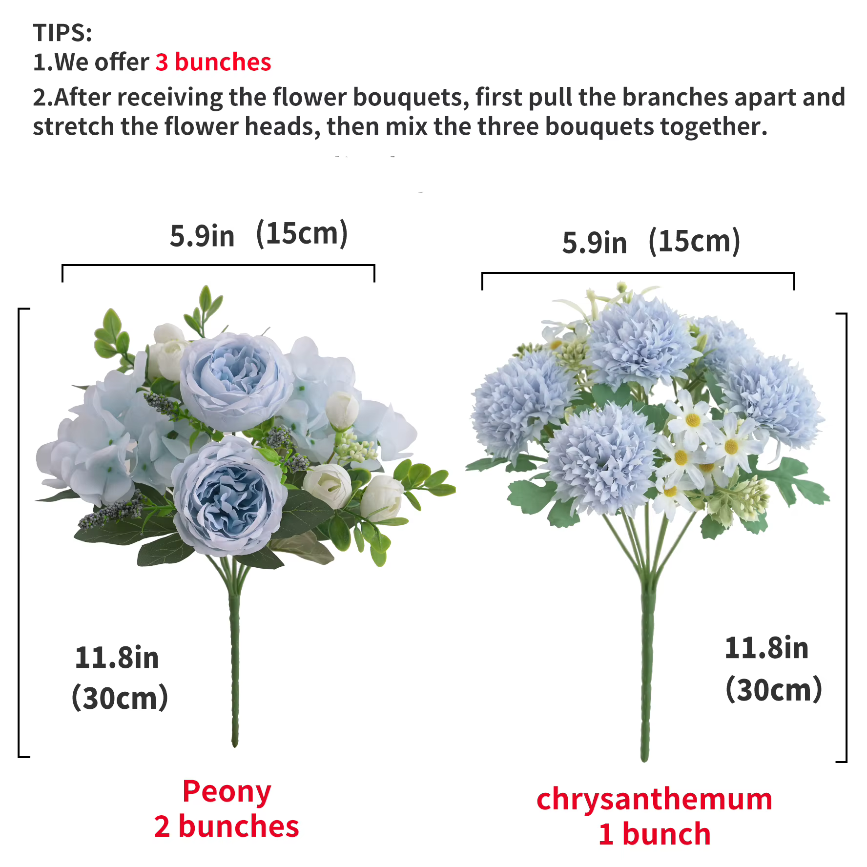 Bouquet d'hortensia et de chrysanthème de pivoine artificielle de 3 bouquets