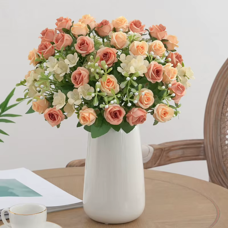 Bouquet d'hortensia artificiel à 8 têtes d'aloès vert
