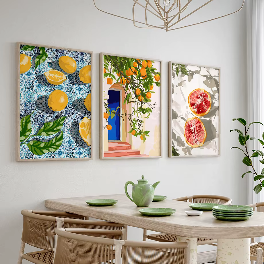 Affiche et imprimés d'illustration abstraite de plantes de fleurs de fruits de citron de jardin