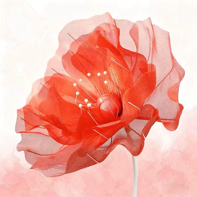 Grande fleur artificielle en tulle transparent de 50 cm avec accents de perles