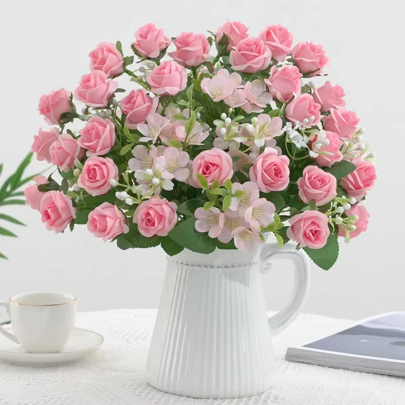 Simulation d'aloès vert fleurs 8 têtes Elsa petit Bouquet de roses décoration de mariage fausse fleur