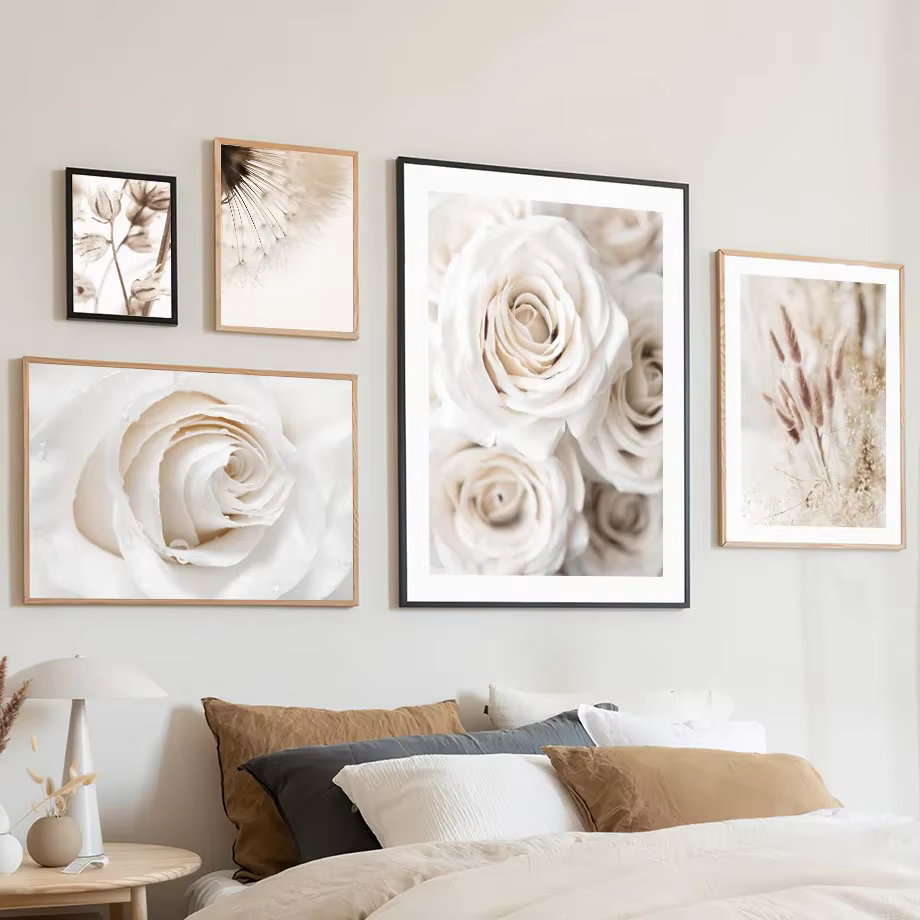 Impression sur toile d'art mural minimaliste avec des fleurs blanches de pissenlit