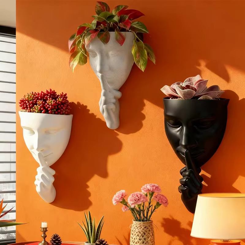 Pot de fleurs mural artistique en forme de visage