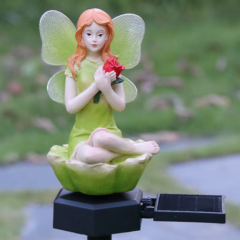 Led solaire alimenté fleur fée lumière résine elfe jardin lampe décorative extérieure étanche