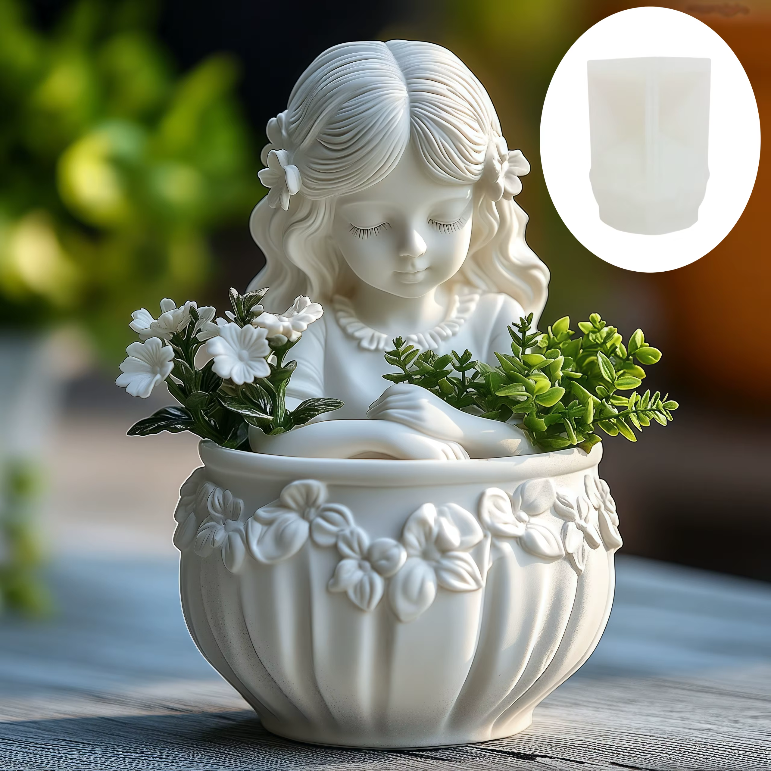 Ange fille plante succulente pot de fleurs résine silicone moule belle déesse boîte de rangement béton
