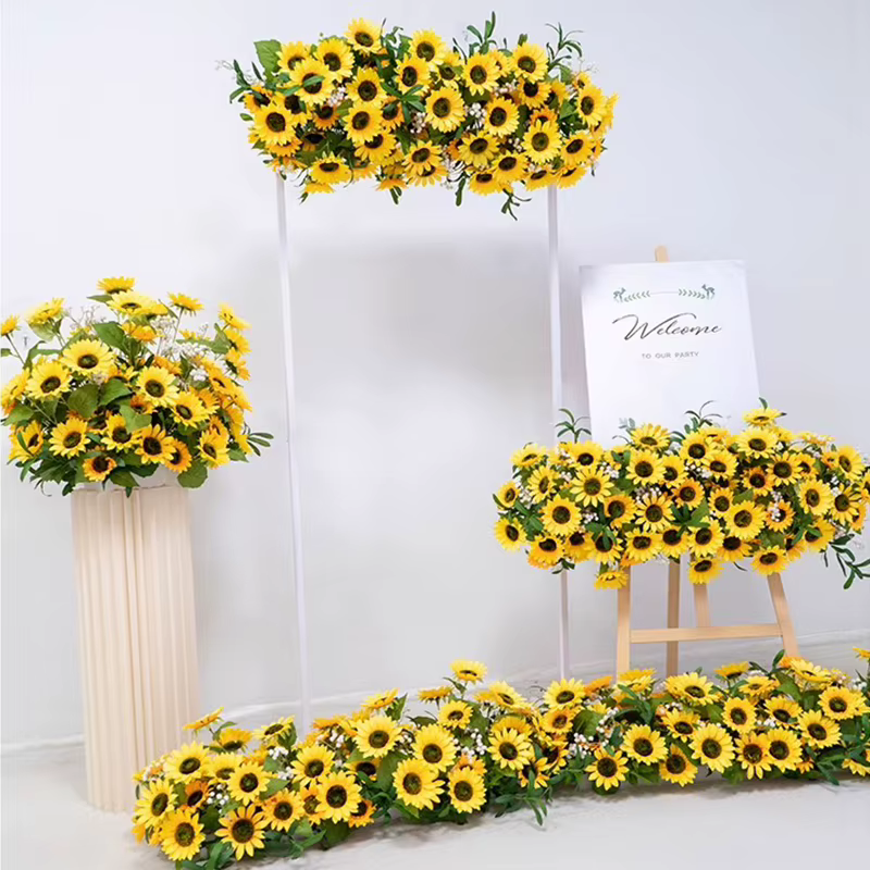 Tournesol blanc souffle de bébé fleur rangée décor mariage toile de fond Table pièce maîtresse florale Banquet événement fournitures Photo accessoires