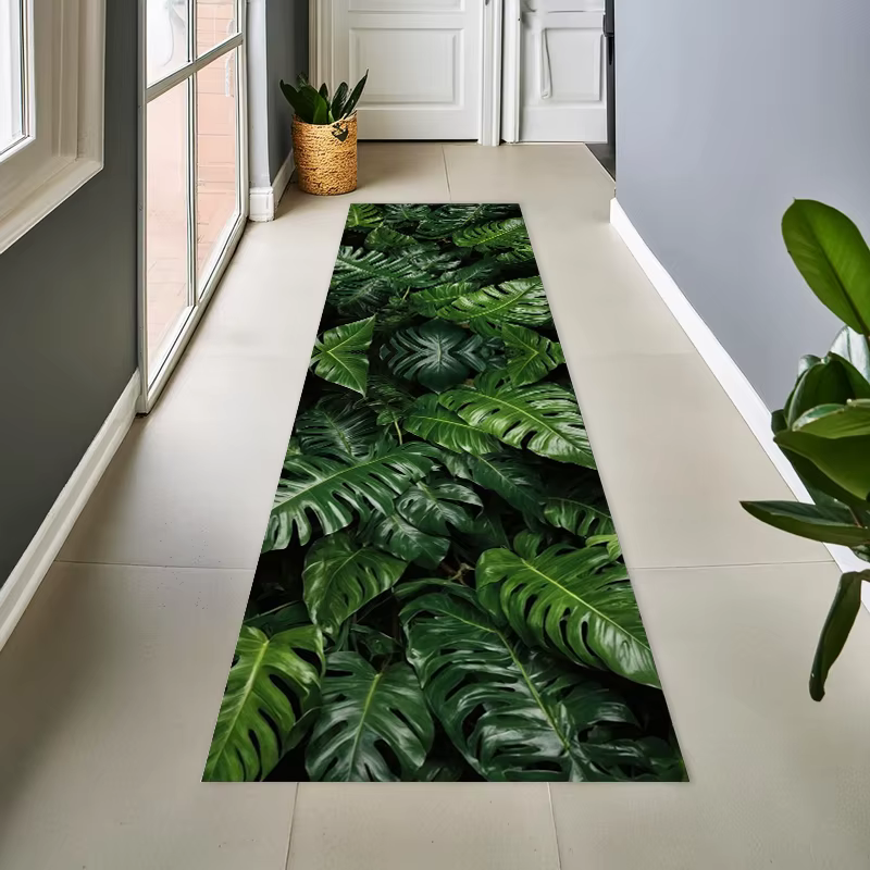 Tapis demi-rond à feuilles de plantes tropicales vertes Monstera